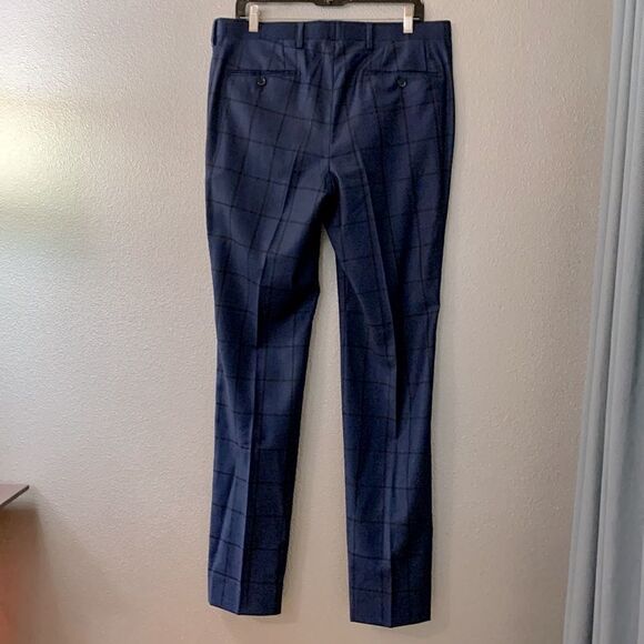 SUPER 150’s wool dress pants window pane black/navy superfine Australian wool - Picture 2 of 11